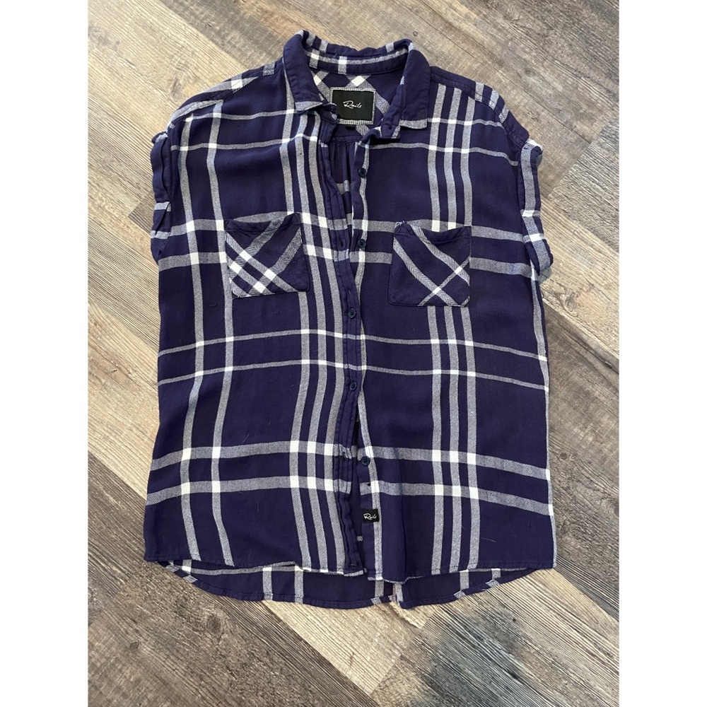 Rails Blue with White Plaid Button Down Top Size S